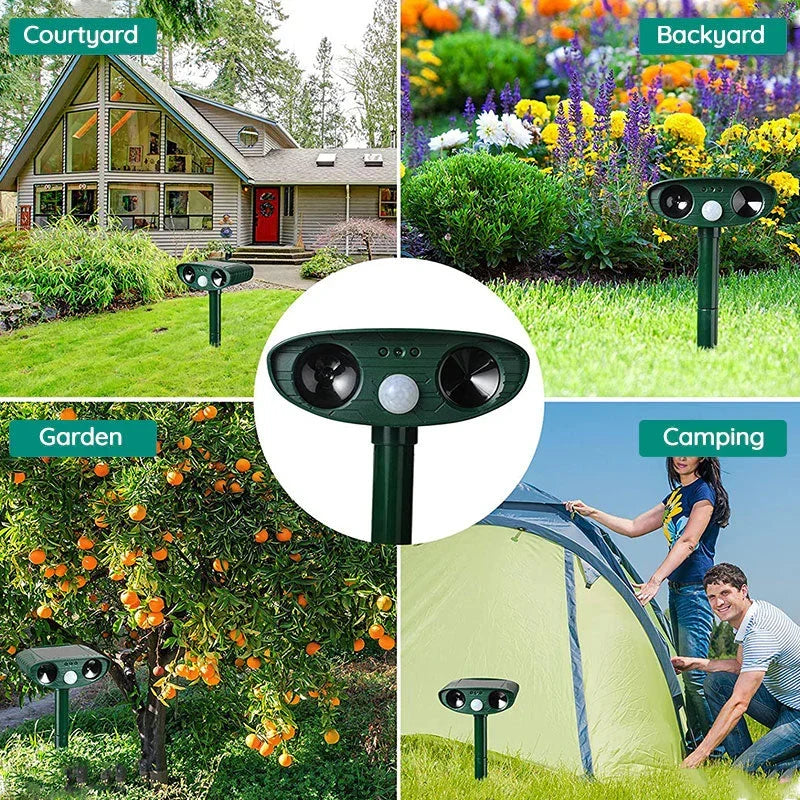 Solar Powered Ultrasonic Animal Repeller with Motion Sensor for Gardens Ponds and Lawns