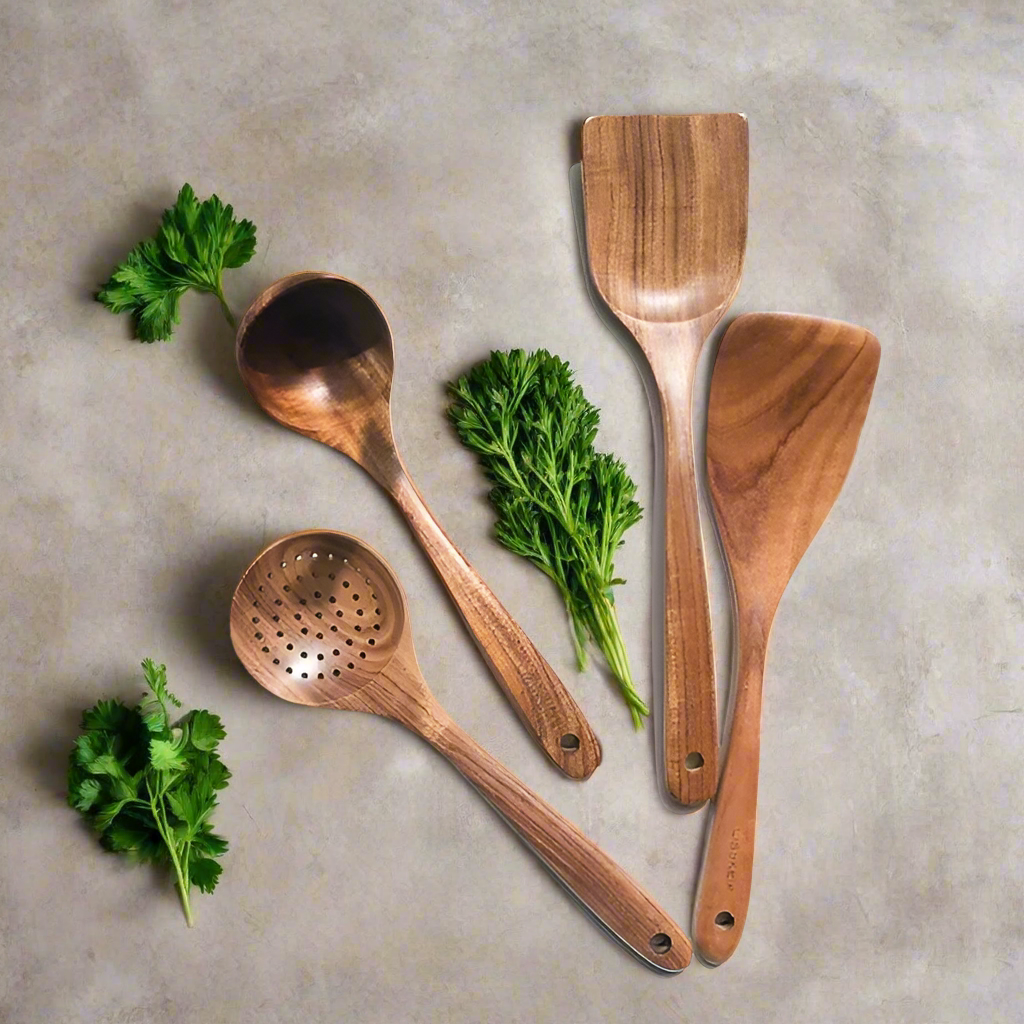 Wooden Kitchen Utensil Set with Nonstick Safe Design and Heat Resistant Teak