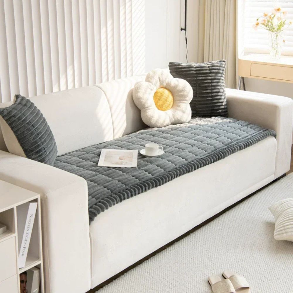 Sofa Slipcover with Grip Backing and Striped Polyester, Machine Washable