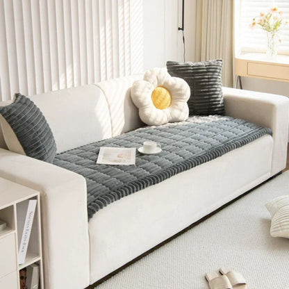 Sofa Slipcover with Grip Backing and Striped Polyester, Machine Washable
