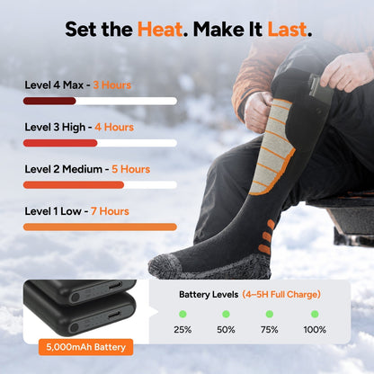 Heated Socks with Adjustable Temperature Control and Rechargeable Battery Pack