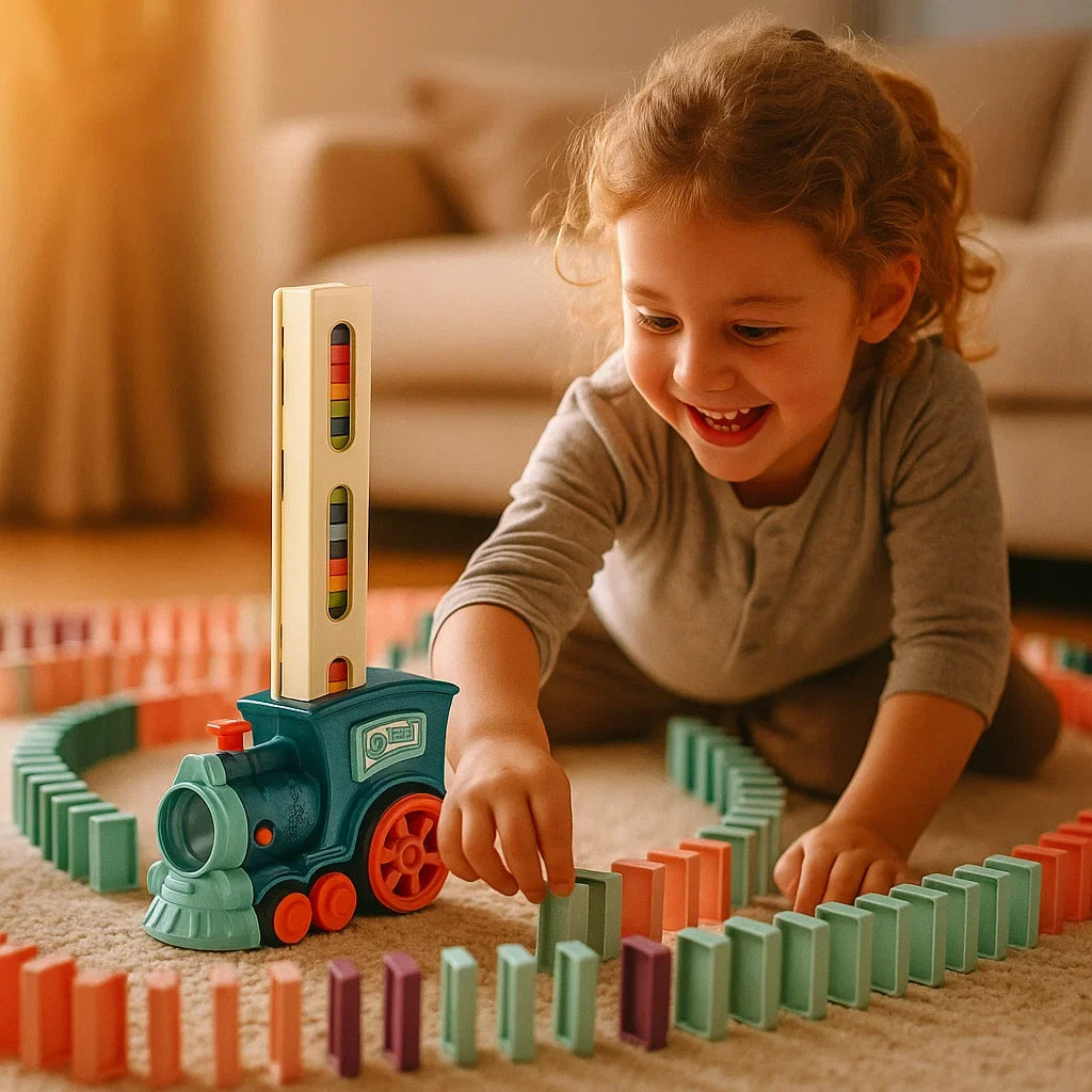 Automatic Domino Train with 80 Colorful Pieces and Battery Motor