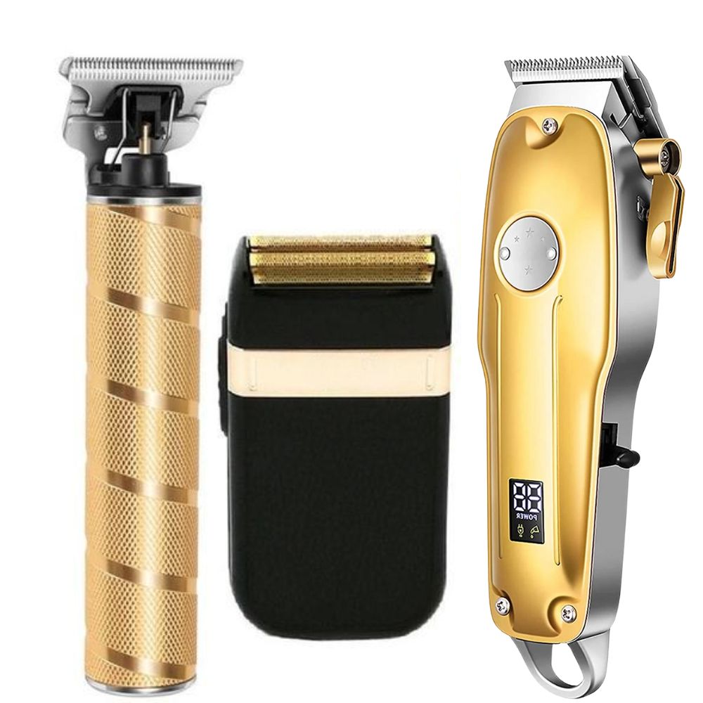 Cordless Metal Hair Clipper with Ceramic Blades and Adjustable Taper Lever, 4 Guide Heads