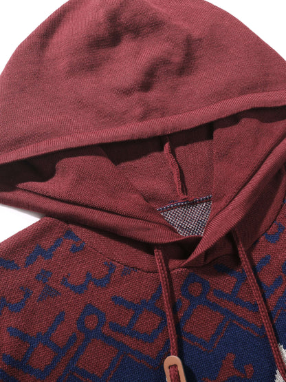 Christmas Hooded Sweater with Reindeer, Snowflake and Star Patterns and a Drawstring Hood in Two Styles
