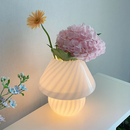 Glass Mushroom Table Lamp with Stepless Dimming and Swirled Pattern