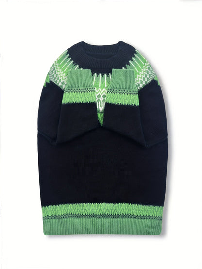Womens Chunky Jacquard Round Neck Sweater with a Nature Inspired Pattern in Eight Colors