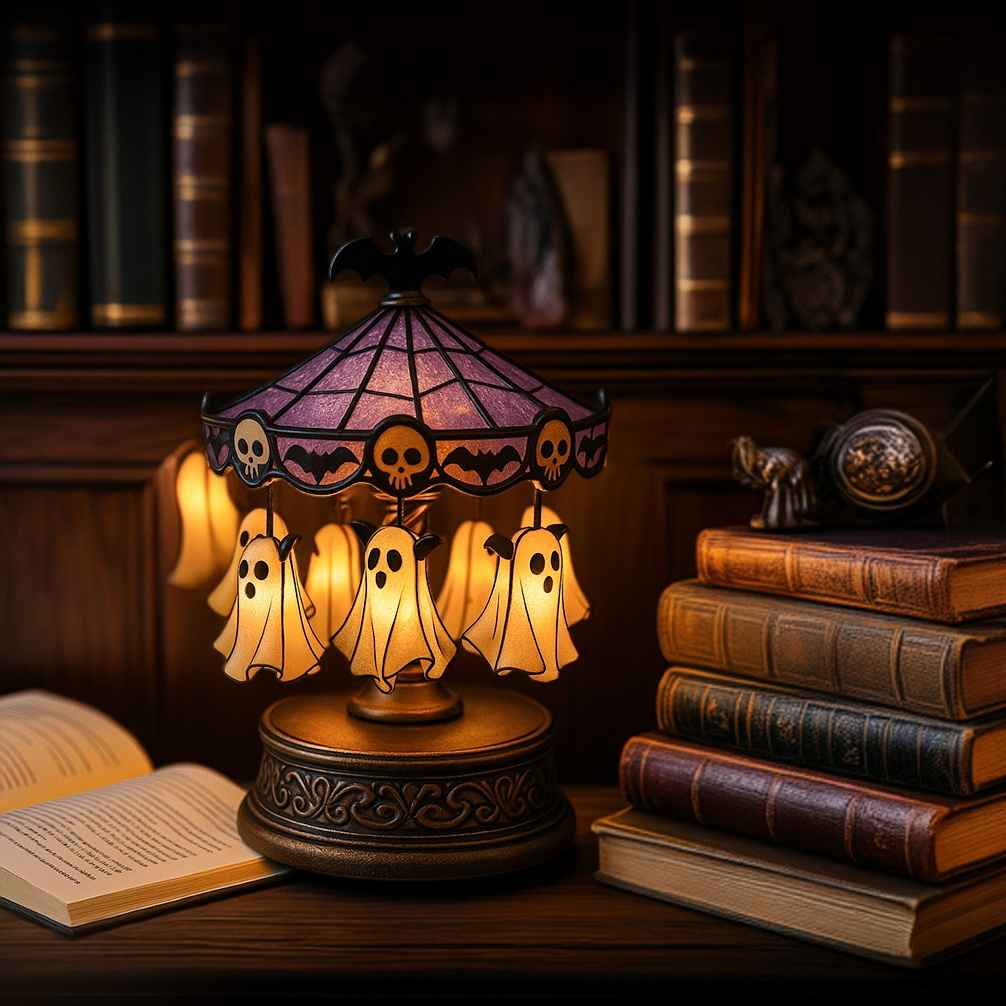Carousel Resin Night Light with Ghost Design and Warm LED Glow