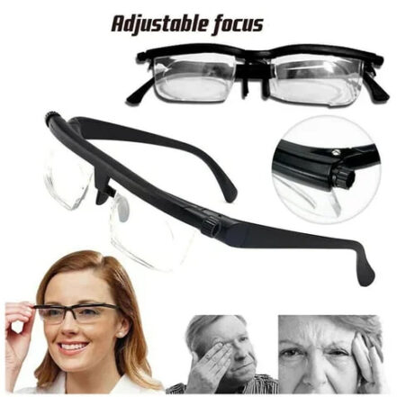Adjustable Focus Glasses with Dial Controls for Near and Far Vision