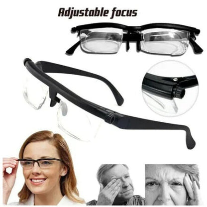 Adjustable Focus Glasses with Dial Controls for Near and Far Vision