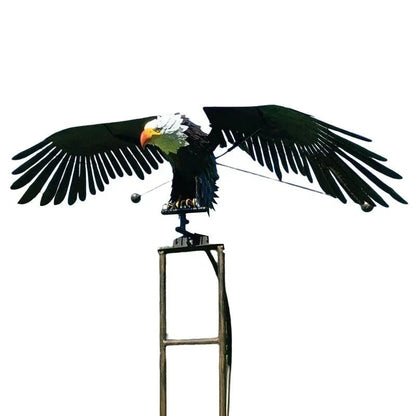 Metal Bird Wind Sculpture with Flapping Wings and Ground Stake, Animal Deterrent