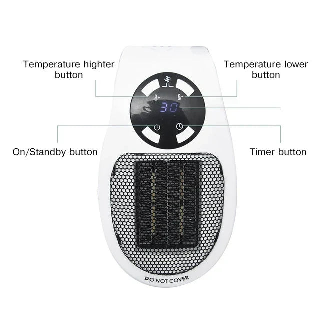 Compact Electric Heater with Wireless Remote and 12-Hour Timer for Small Rooms
