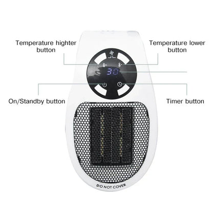Compact Electric Heater with Wireless Remote and 12-Hour Timer for Small Rooms
