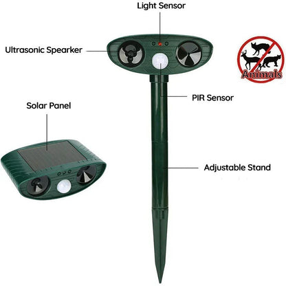 Solar Powered Ultrasonic Animal Repeller with Motion Sensor for Gardens Ponds and Lawns