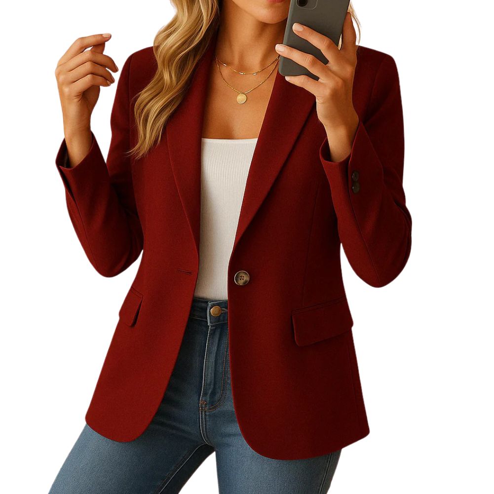 Stretch Blazer for Women with Notched Lapel and Flap Pockets, Machine Washable