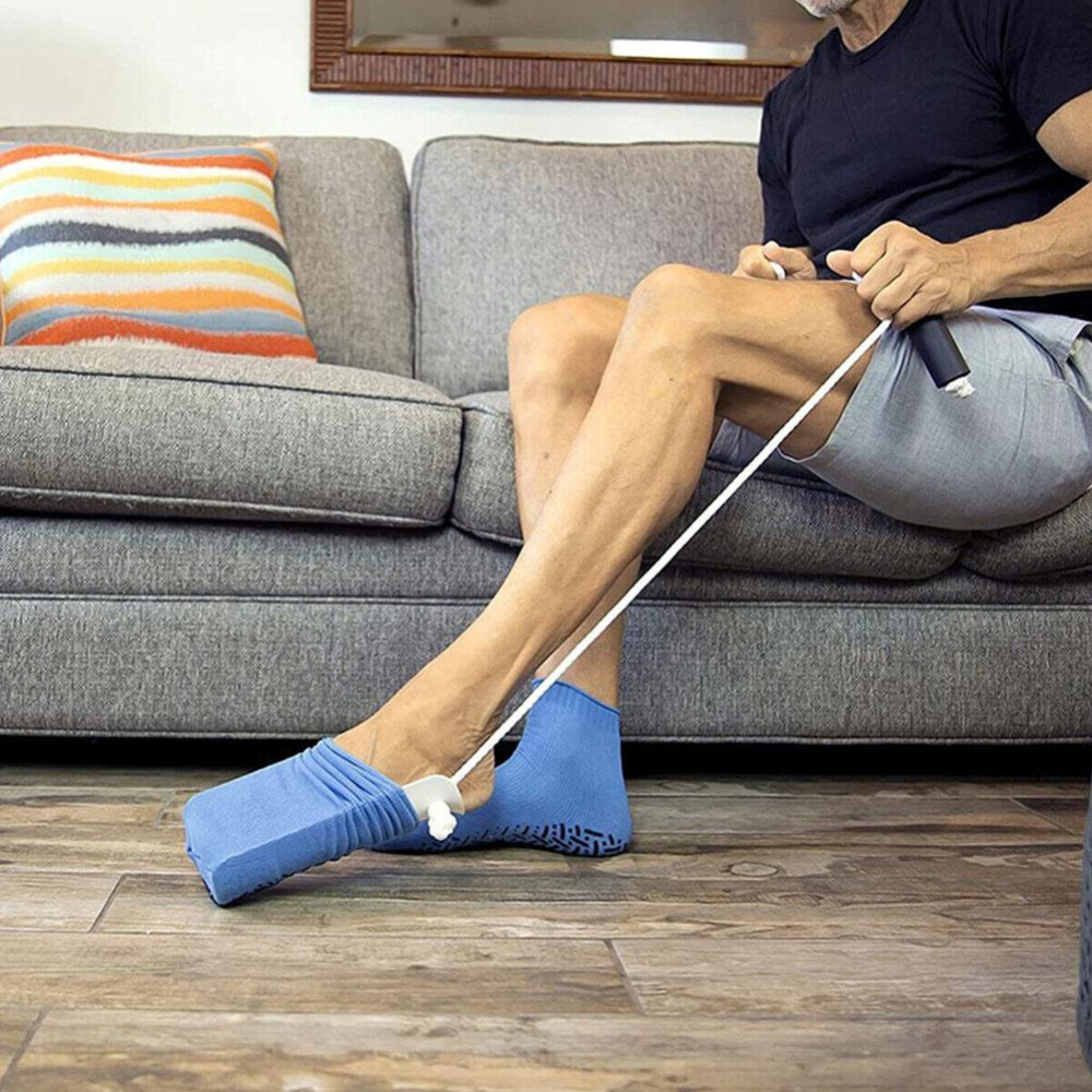 Sock Aid Tool with Extended Reach Handles and Foam Grip for Dressing