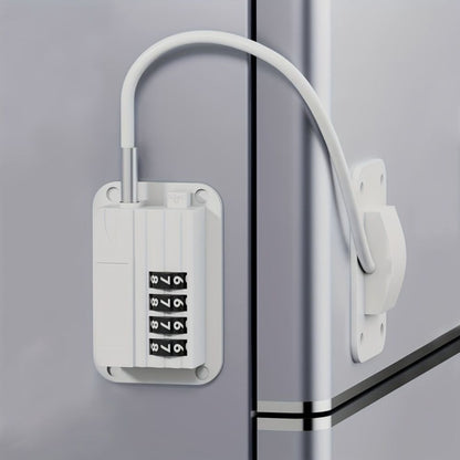 Refrigerator Door Lock with Programmable Code and Adjustable Strap, Adhesive Mount