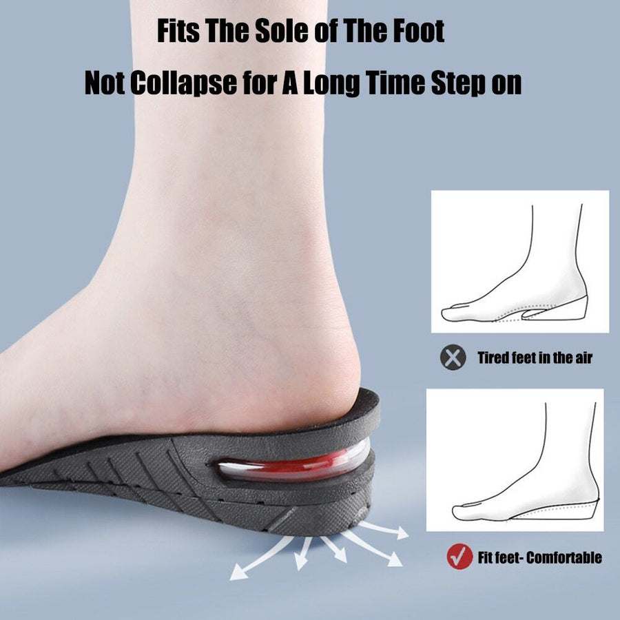 Adjustable Shoe Lift Insoles with Air Circulation and Shock Absorbing Base, Sizes 4.5-9US