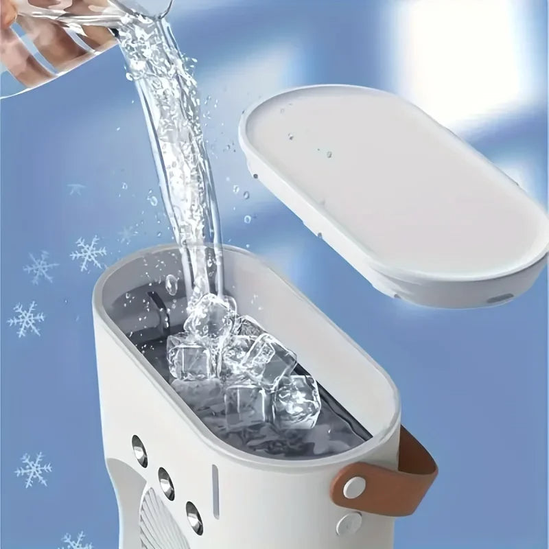 Rechargeable Desk Fan with Dual Oscillating Heads and Mist Spray, Color Changing Light