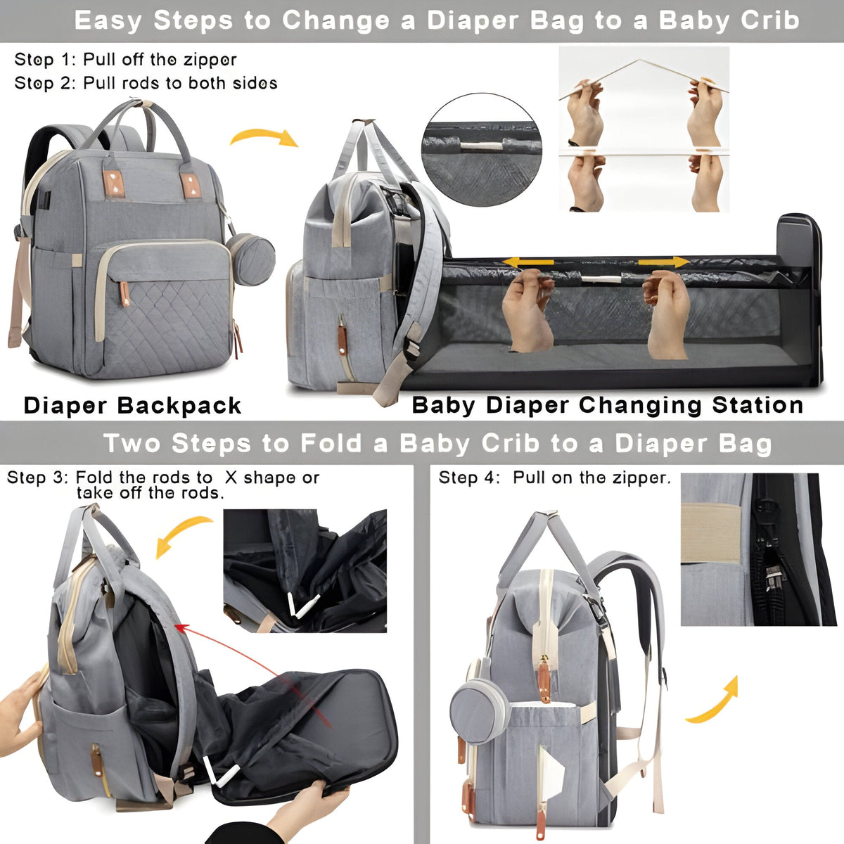 Portable Baby Cot Bag with Mosquito Net and Changing Mat, Bottle Holder