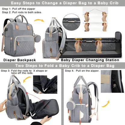 Portable Baby Cot Bag with Mosquito Net and Changing Mat, Bottle Holder