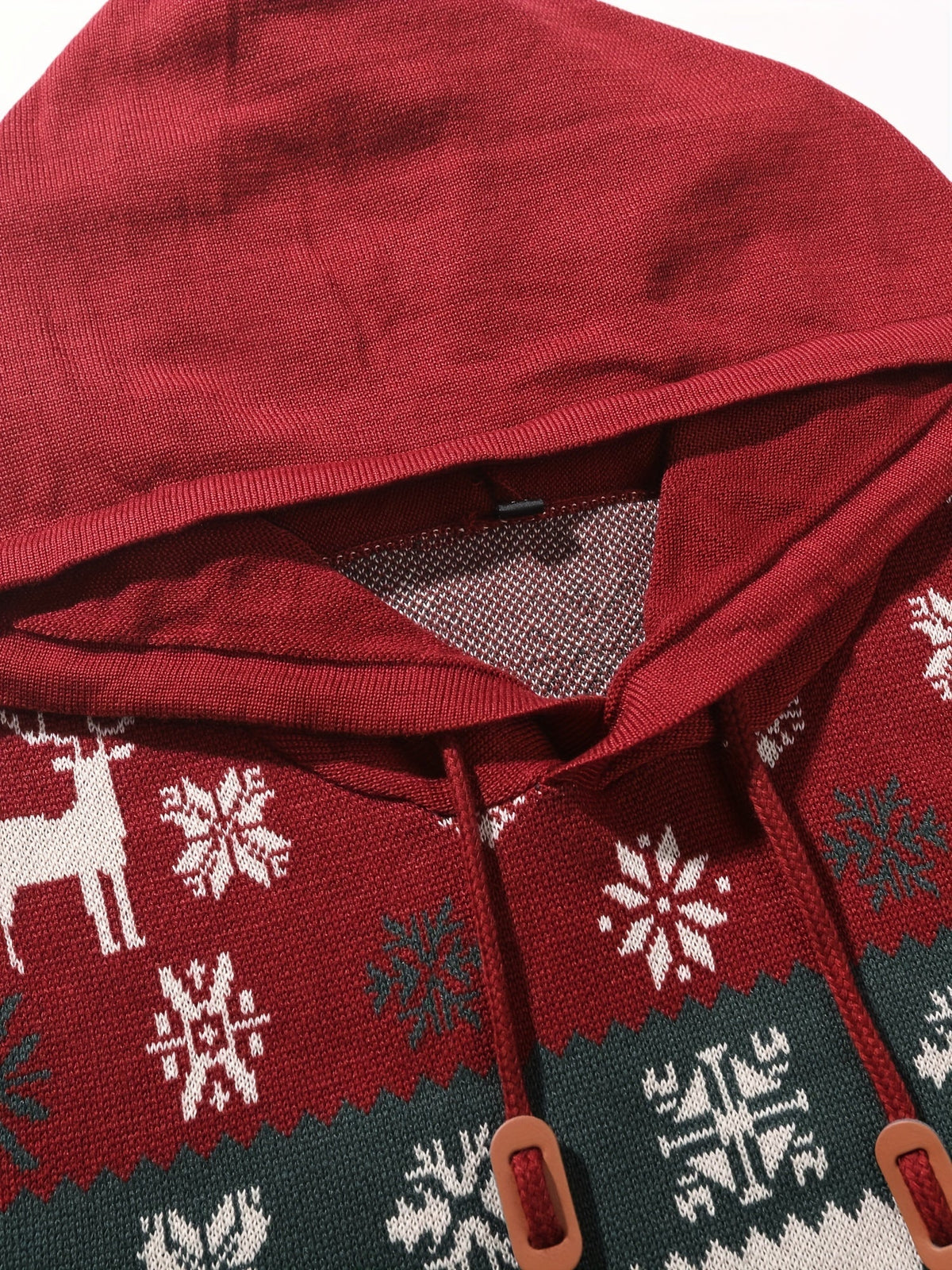 Christmas Hooded Sweater with Reindeer, Snowflake and Star Patterns and a Drawstring Hood in Two Styles