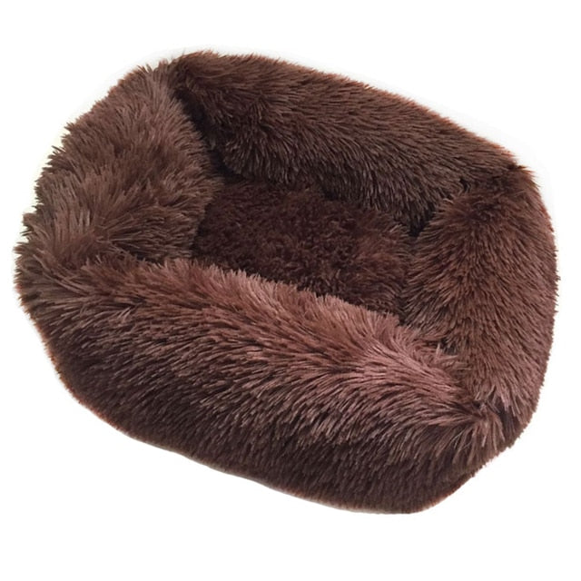 Plush Pet Bed with Raised Edge Support and Machine Washable Cover
