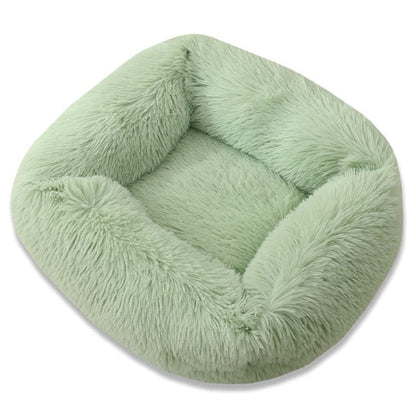 Plush Pet Bed with Raised Edge Support and Machine Washable Cover
