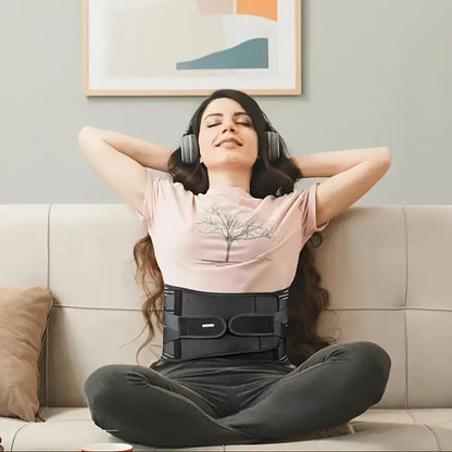 Back Support Brace with Six Reinforcement Strips and Reversible Massage Pads