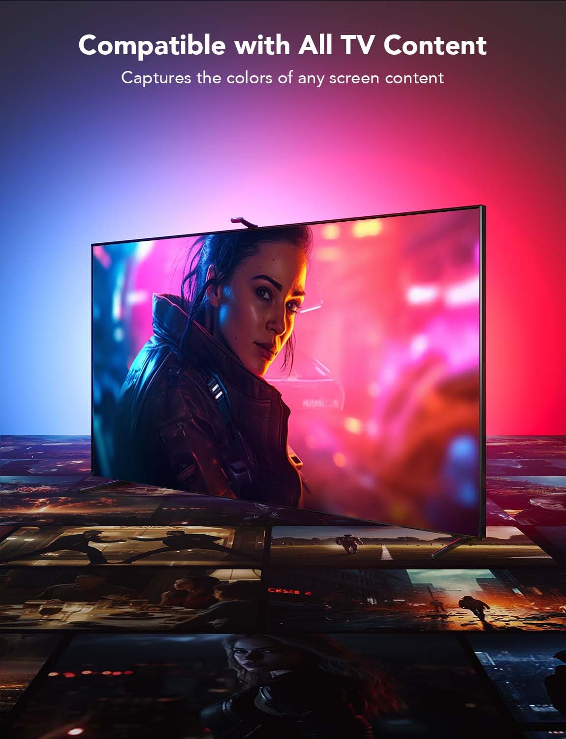 TV Backlight Strip with Dual Camera Color Sampling and App Control for 98-100in Displays