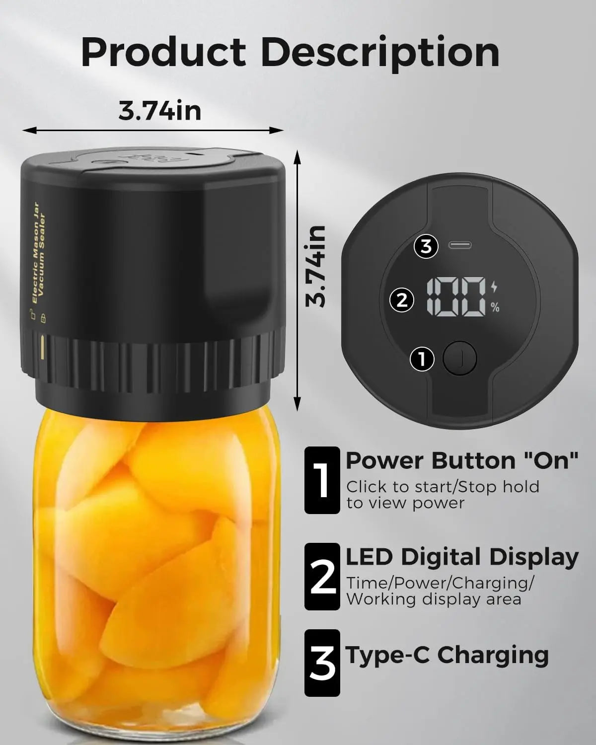 Jar Vacuum Sealer with Cordless Rechargeable Battery and One-Touch Seal All Vera Mart