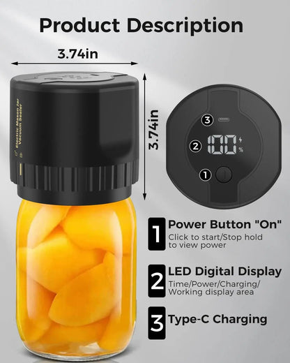 Jar Vacuum Sealer with Cordless Rechargeable Battery and One-Touch Seal All Vera Mart