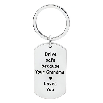 Engraved Stainless Steel Keychain with Reminder Message and Ring Clip