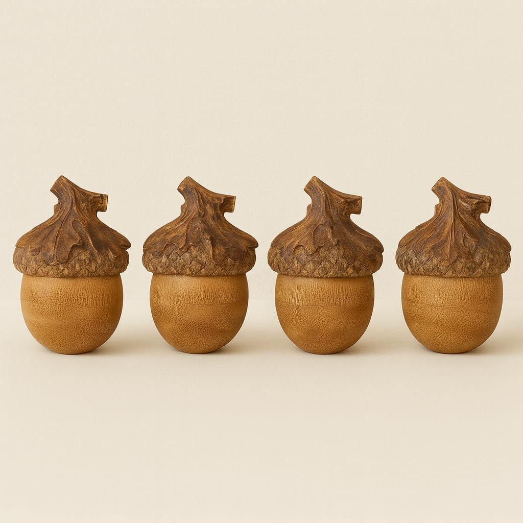 Resin Acorn Sculpture with Textured Cap and Neutral Finish, 5 Inches