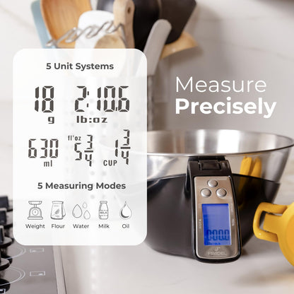 Digital Measuring Cup Scale with Backlit Display and Removable Steel Bowl