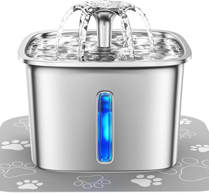 Stainless Steel Cat Water Fountain with Five Stage Filtration and Adjustable Flow, 95oz