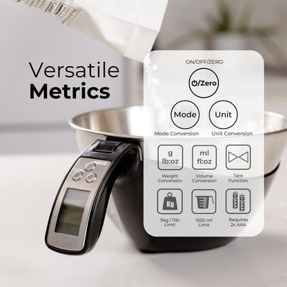Digital Measuring Cup Scale with Backlit Display and Removable Steel Bowl