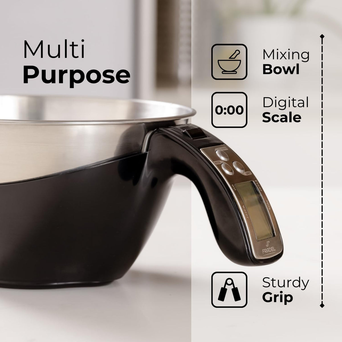 Digital Measuring Cup Scale with Backlit Display and Removable Steel Bowl