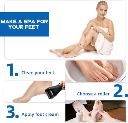 Foot Callus Remover with Quartz Roller Heads and LED Light, 16-Piece Pedicure Kit
