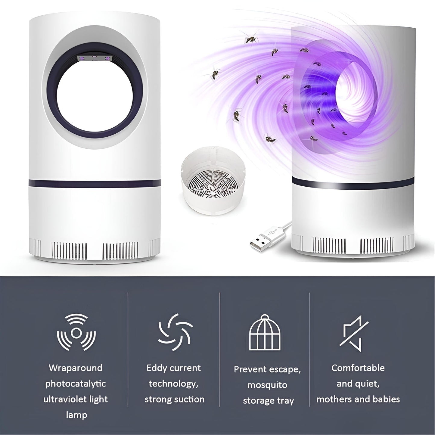 Mosquito and Fly Trap with UV LED Light and Vortex Fan System