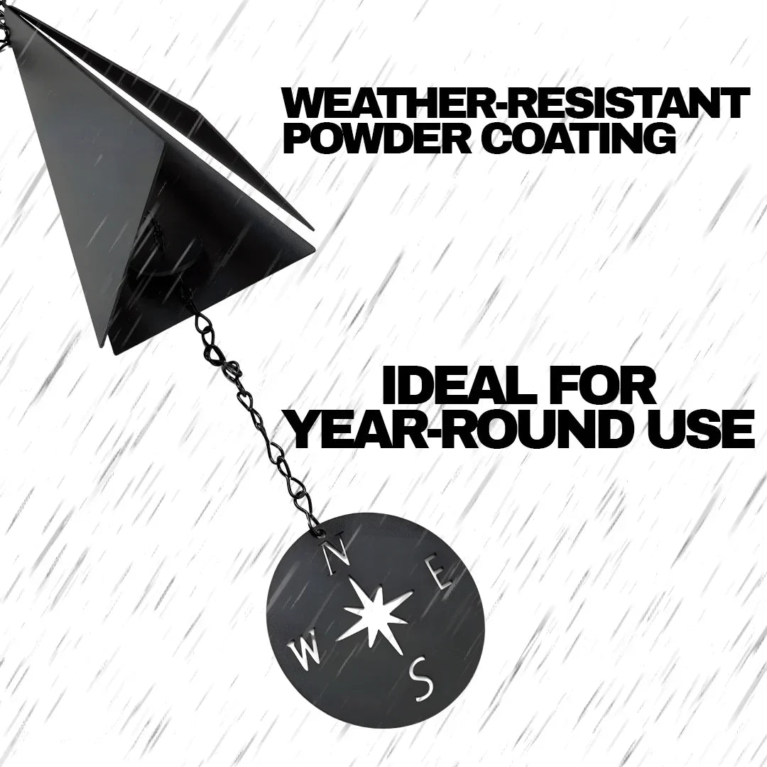 Triangular Wind Bell with Compass Windcatcher and Jack Chain, 20 Inch Height