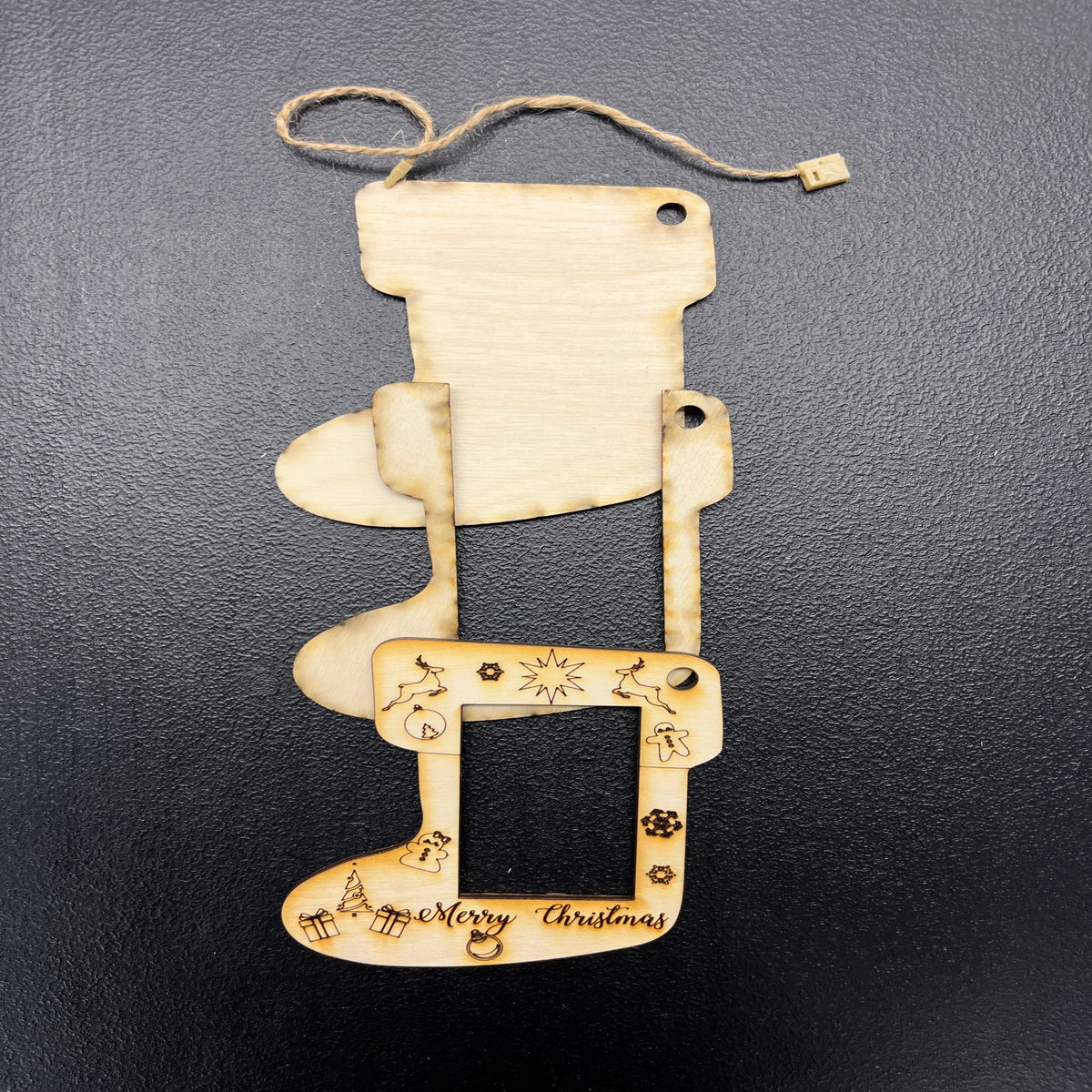 Stocking Photo Holder Wood Ornament Kit in an Unfinished Paint Yourself Style or a Painted and Assembled Style