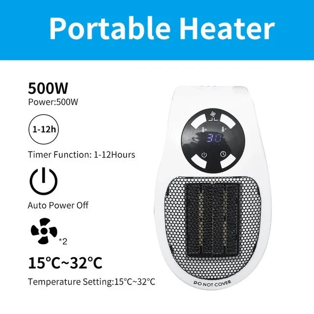 Compact Electric Heater with Wireless Remote and 12-Hour Timer for Small Rooms