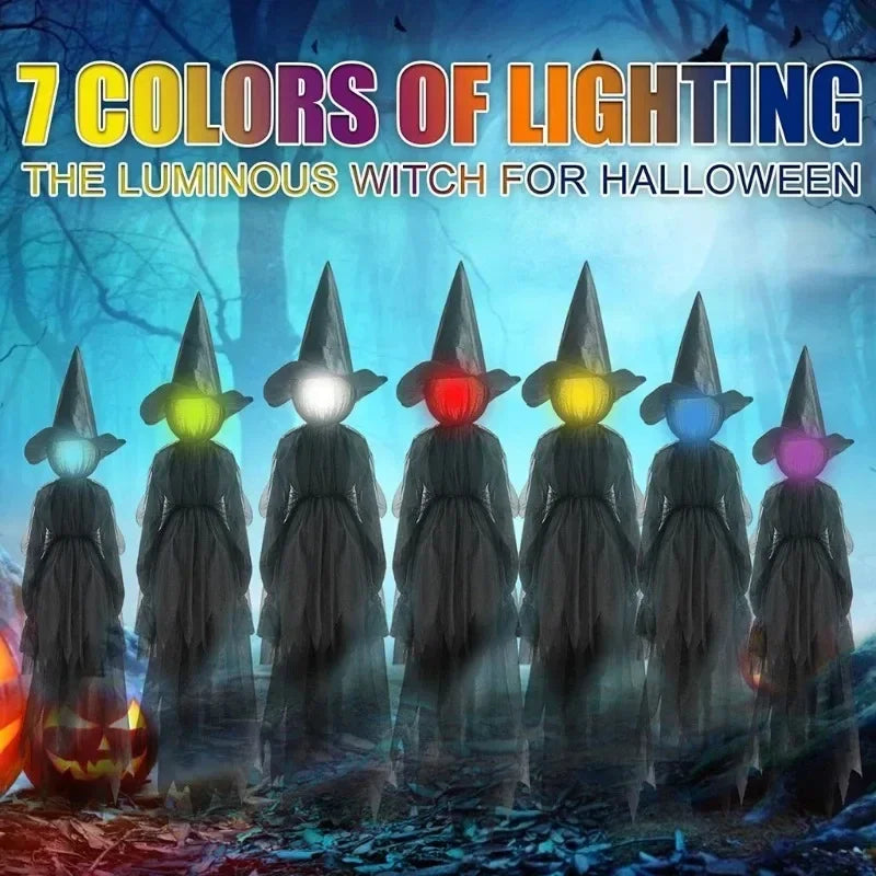 Glowing Witch Figures with Sound Activation and Flickering Lights, Set of 3
