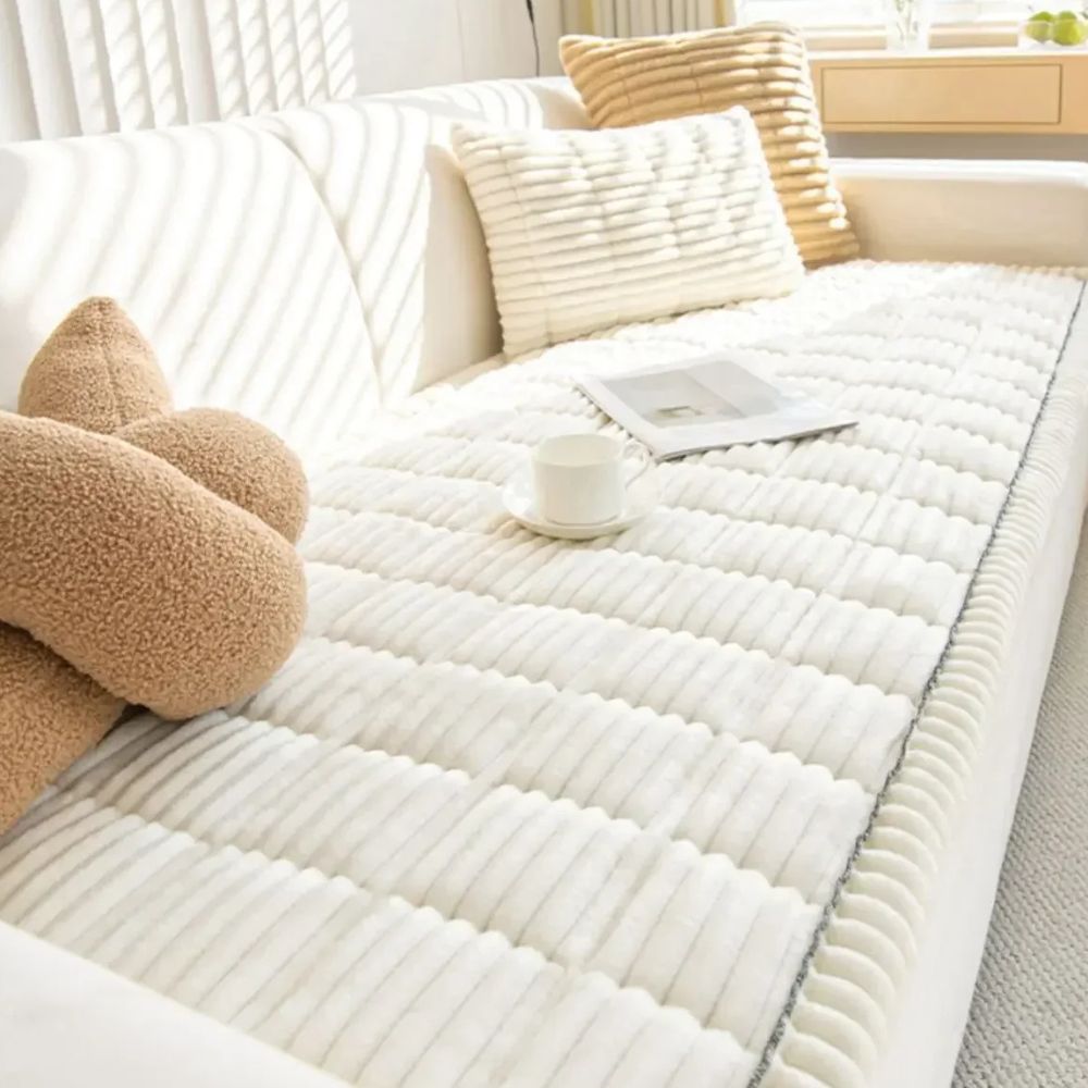 Sofa Slipcover with Grip Backing and Striped Polyester, Machine Washable