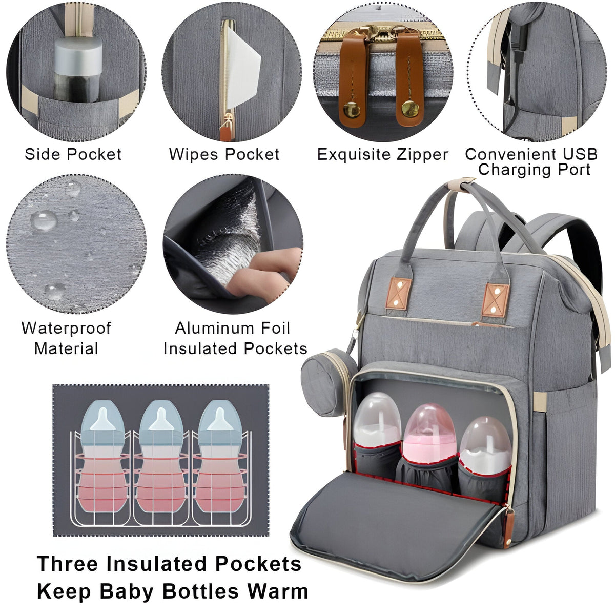 Portable Baby Cot Bag with Mosquito Net and Changing Mat, Bottle Holder