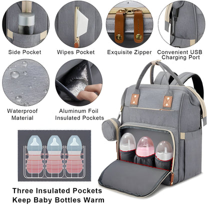 Portable Baby Cot Bag with Mosquito Net and Changing Mat, Bottle Holder