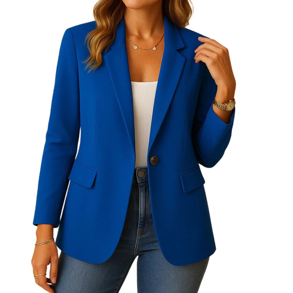 Stretch Blazer for Women with Notched Lapel and Flap Pockets, Machine Washable