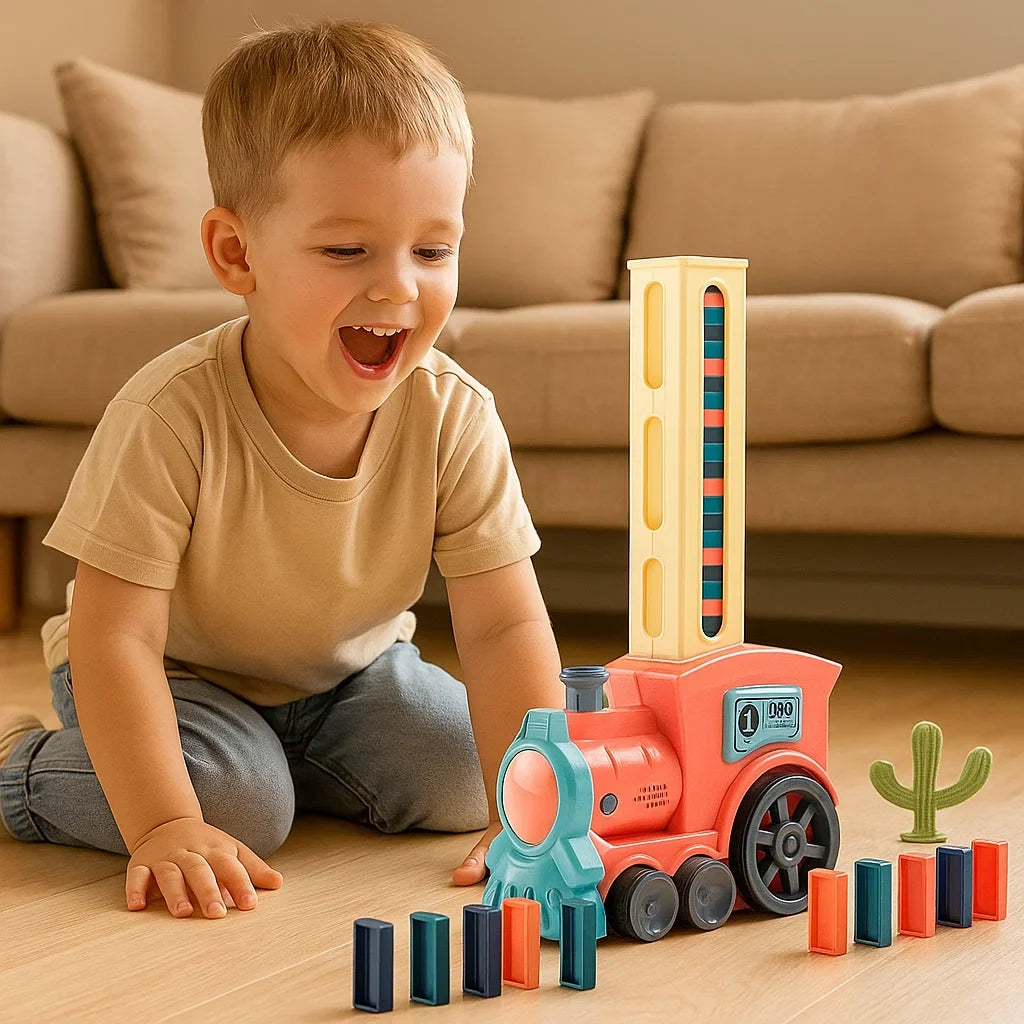 Automatic Domino Train with 80 Colorful Pieces and Battery Motor