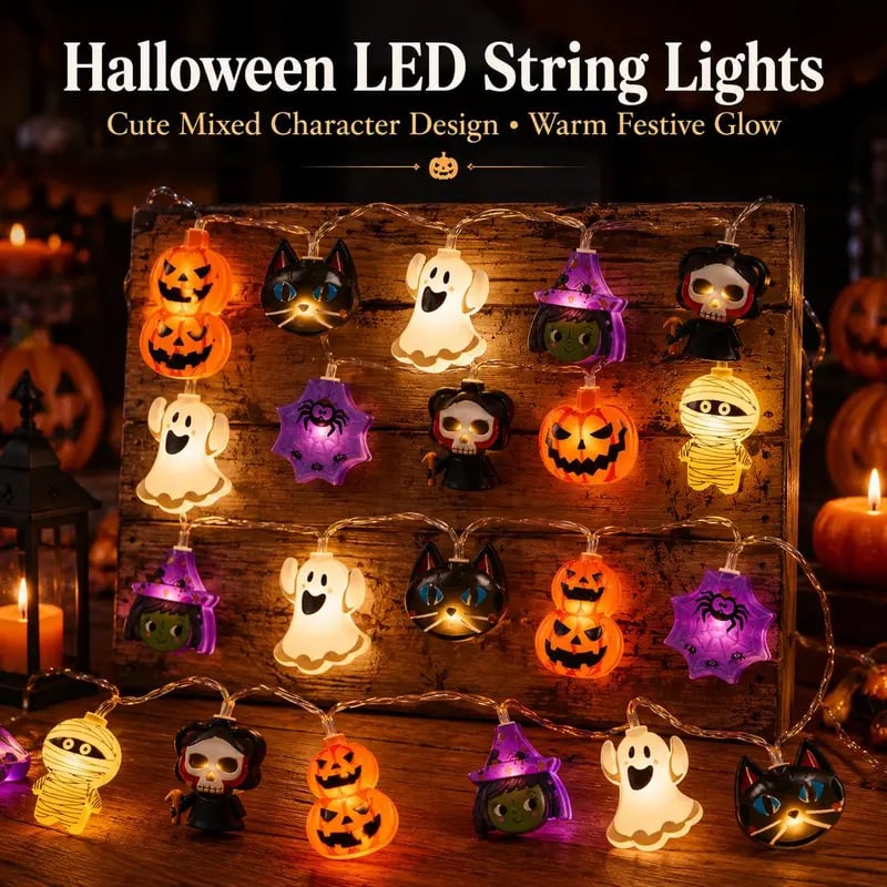 Pumpkin LED String Lights with Warm Glow and Universal Power Connection