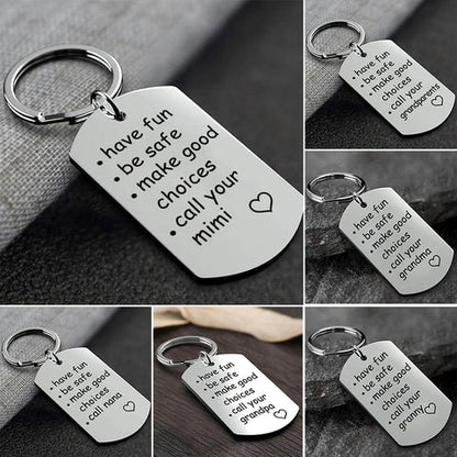 Engraved Stainless Steel Keychain with Reminder Message and Ring Clip